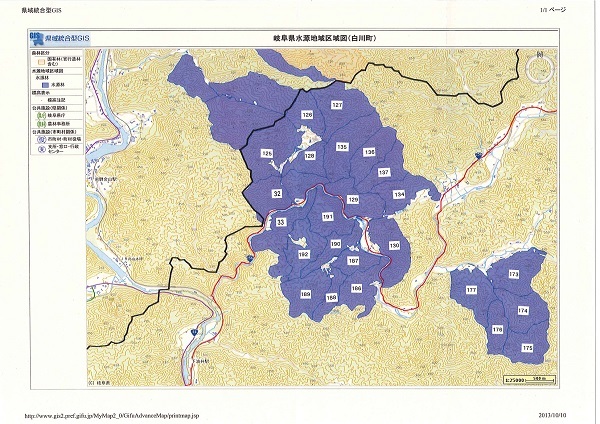 地図：水源地域指定区域