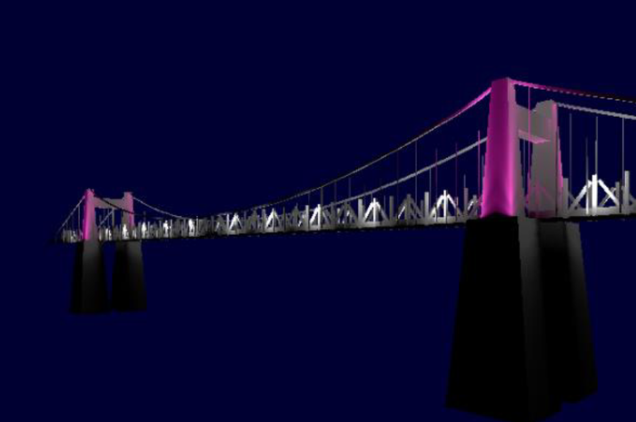 ライトアップ更新後イメージ（主塔がピンク・橋桁が白）