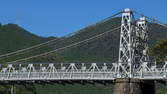 青空と山々を背景にトラス構造が美しい白川橋